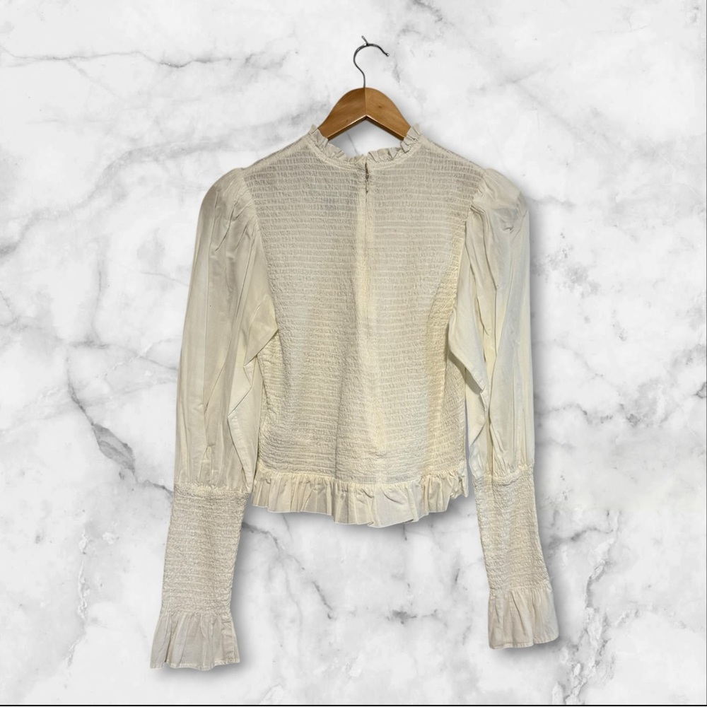 🤍 Farm Rio | Smocked Cotton Ruffle Blouse | Off-White | Size M - Picture 4 of 14